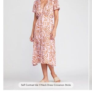NWT!!! Self Contrast Isla V-Neck Dress Cinnamon